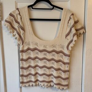 Jessica Simpson Cream and Brown Crochet Top